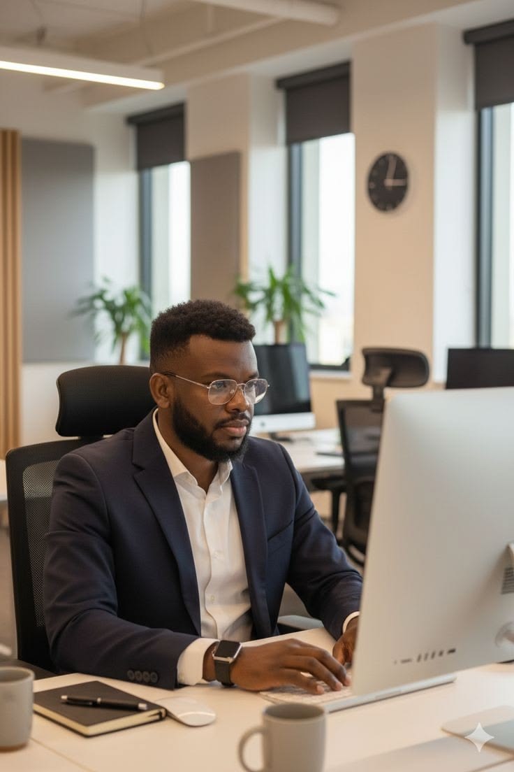 A creative professional working at a desk